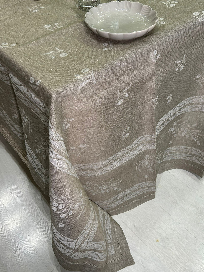 PURE LINEN OLIVE WOOD TABLECLOTH