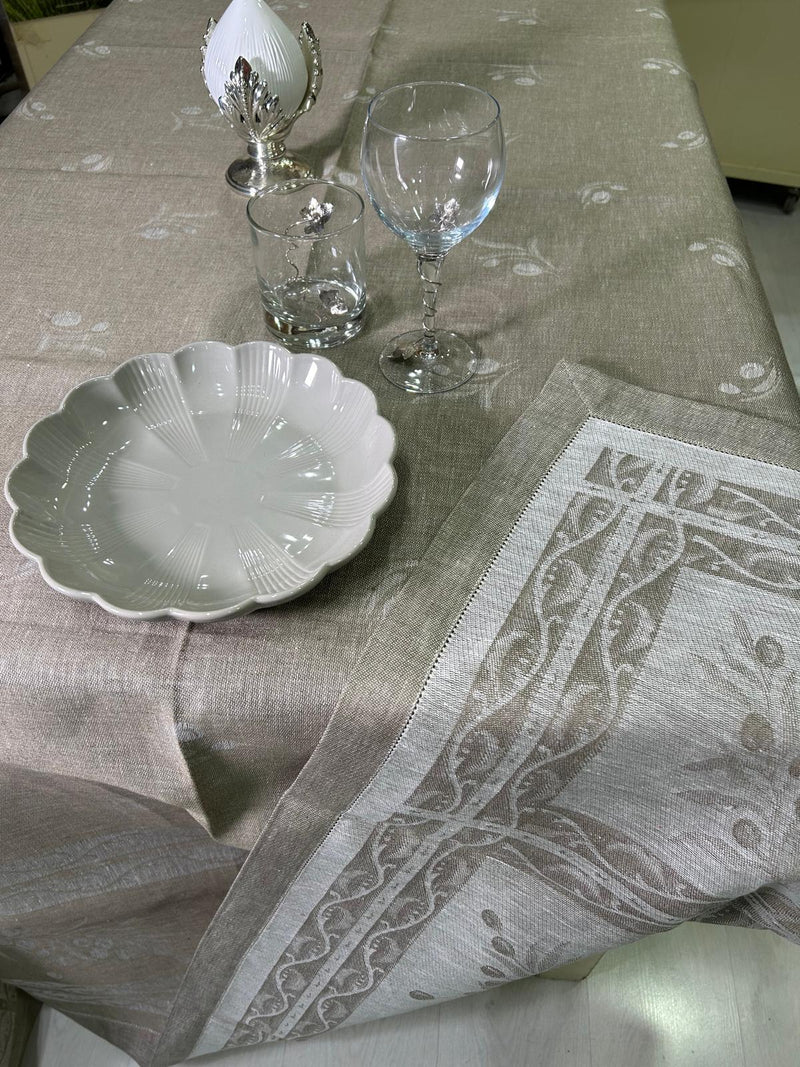 PURE LINEN OLIVE WOOD TABLECLOTH